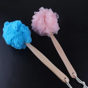 Langer Duschbürste mit weichem Netzschwamm, Holzgriff Körperbürste für die tägliche Badewanne.