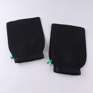 Exfoliating Bath Gloves Single Layer Ramie Bath Mitt Body Scrub Scrubber For Shower With Elastic Cuff Black