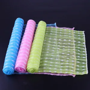 Exfoliating mesh bath towel long body scrubber sauna shower strip for daily skin care clean