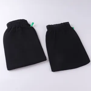 Black exfoliating bath gloves for deep cleaning and dead skin removal, single layer design.