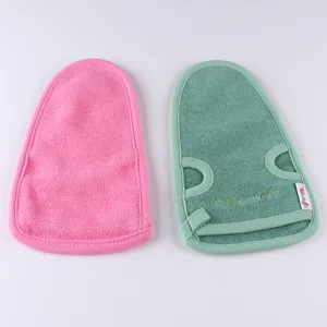 Exfoliating bath mitt fine sand shower gloves soft plant fiber back scrubber pink green