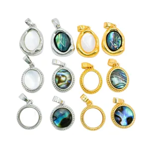 Colgante de collar de concha natural con nácar y abulón, joyería geométrica chapada en oro.
