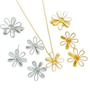 Daisy jewelry blank findings set including pendant earrings and ring mountings for DIY pearl crafts.