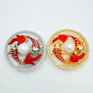 Dubbele karper parel broche prachtig koi vis strass sieraden elegante goud en zilver