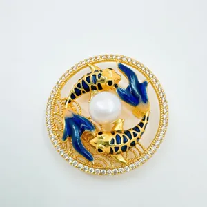 Ronde koi vis parel sieraden accessoire doe het zelf horloge decoratie goud strass legering broche