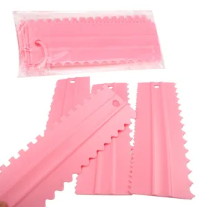 Set de 4 raspadores de pastel rosas de plástico peine alisador para glaseado repostería