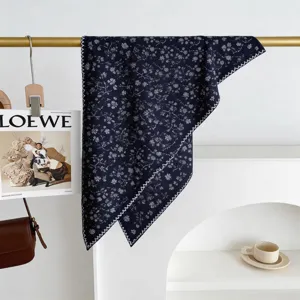 Floral triangular silk scarf for women, elegant floral print headscarf, thin fashion wrap.