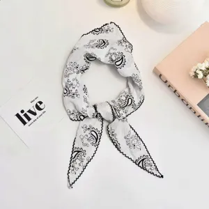 White Paisley Triangle Scarf Fashion Headband Elegant Hair Ribbon Bow Women Accessory