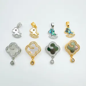 Luxe cuivre plaque or nacre cheval et trefle pendentif bijoux accessoires.