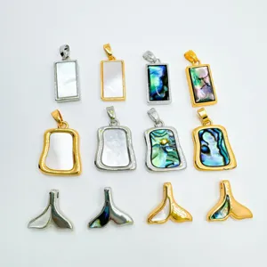Geometric Copper Gold Plated Pendant Necklace Accessory Natural White Mother of Pearl Abalone Shell Whale Tail Pendant For Women Jewelry DIY