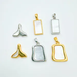European and American style geometric necklace pendant, gold plated copper with white shell.