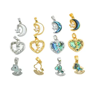 Pendentifs de bijoux en nacre élégants avec des motifs de lune étoile cœur et cheval à bascule.