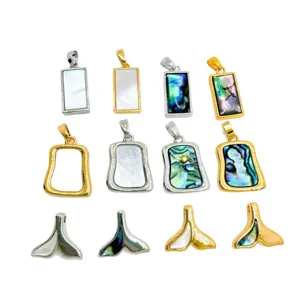 Geometric shell necklace pendants, copper gold plated abalone mother of pearl DIY jewelry.