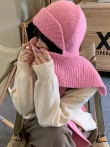 Cagoule tricotée rose écharpe capuche hiver chaud mignon cache-oreilles bonnet pour femmes mode