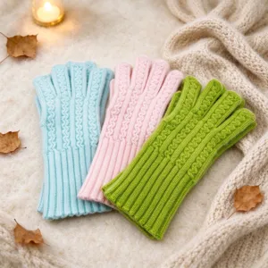Cómodos guantes de punto de ochos colores vivos, guantes de invierno gruesos cálidos detalle.