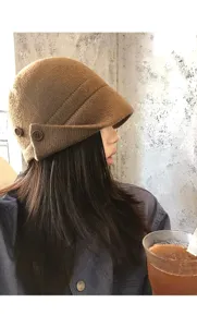 Élégant chapeau en tricot de laine avec boutons, double usage, chaud bonnet d'hiver.