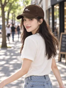 Cappellino baseball stile coreano lavato con ricamo personalizzato, visiera curva, marrone.