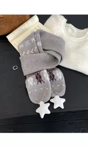 Écharpe d'hiver en tricot gris avec pendentifs étoiles blanches, cache-cou chaud et douillet