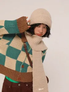 Ensemble bonnet et écharpe en tricot confortable pour femmes, bonnet chaud d'hiver.