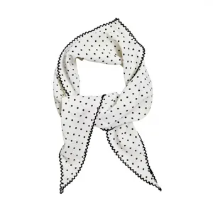 Chic white polka dot triangle scarf for women, elegant fashion headwrap and neck accessory.