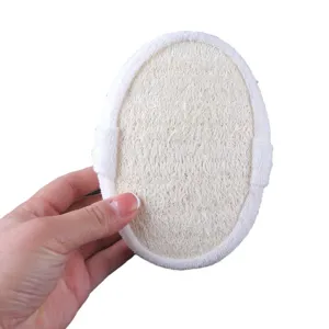 Spugna da bagno naturale in luffa per esfoliazione corporea con cinturino bordo bianco