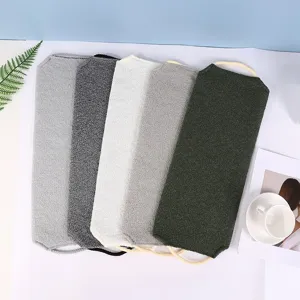 Elastic exfoliating back scrubber long bath towel strap for easy shower body cleaning skin.