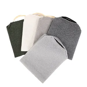 Exfoliating bath mitt and back scrubber set, stretchable double-sided body washing towel.