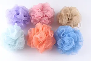 Colorful mesh bath sponge soft body exfoliating shower puff for daily body cleaning use.