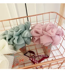 Ice cream shaped bath sponge fine mesh soft exfoliating body scrubber shower puff detail view