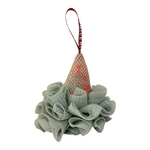 Ice cream shape bath sponge mesh puff with hanging loop for soft body cleaning shower.