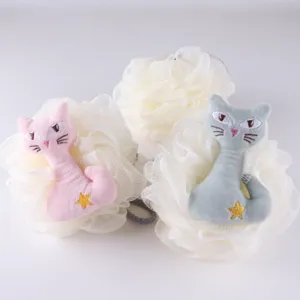 Esponja de baño felpa gato suave malla bola de ducha animal lindo para limpieza corporal