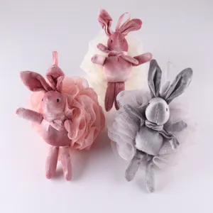 Cute Rabbit Plush Bath Sponge Large Loofah Shower Ball Soft Kids Bath Scrubber