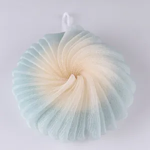 Two-tone gradient mesh bath sponge, soft foaming loofah with hanging loop for daily shower.