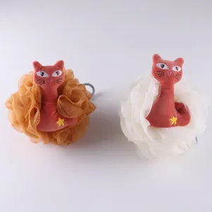 Bonita esponja de ducha gato felpa malla suave para baño diario de niños limpieza corporal