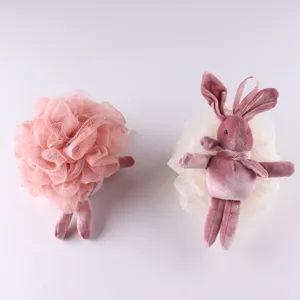 Cute bunny plush bath sponge large shower puff soft mesh scrubber for kids and women daily use