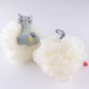 Esponja de baño de malla de gato lindo, puf de ducha suave para limpieza corporal y niños.