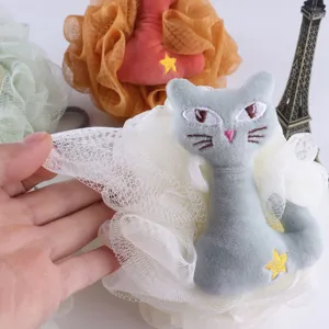 Lindo gato gris de peluche esponja de baño malla suave ducha para niños uso diario aseo