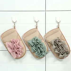 Peeling Duschhandschuh mit weichem Netzblumen-Design für sanfte und gründliche Körperreinigung.