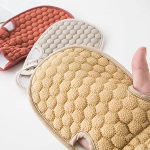 Solid color honeycomb bath shower glove, exfoliating mitt with fingerless design.
