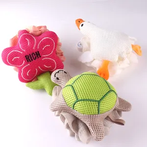 Cartoon Bath Sponge Double Sided Mesh Shower Puff Strawberry Duck Turtle Flower Body Scrubber Bath Ball For Women Kids
