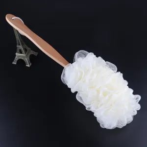 Cepillo de Esponja de Baño con Mango Largo de Madera Loofah de Malla Sobredimensionada Limpiador de Espalda para Cuerpo Ducha