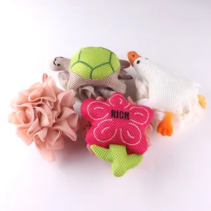 Cute cartoon mesh bath sponge set, turtle duck flower design for body scrubbing