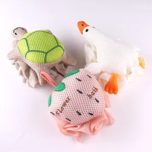 Cartoon animal fruit mesh bath sponge cute turtle duck loofah shower ball body scrubber