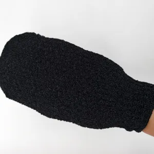 Gant de bain exfoliant noir, mitaine de gommage texturée pour le corps et le nettoyage.