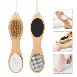 Rascador de Pies de Madera Piedra Pómez de Doble Cara Cepillo de Cerdas de Jabalí Herramienta de Pedicura Exfoliante para Cuidado de Pies