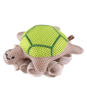 Cute turtle shape mesh bath sponge, double-sided foaming shower ball for daily body cleaning.