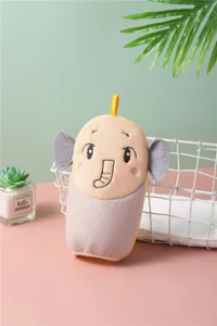 Cute elephant cartoon bath mitt detail view, soft double-sided fabric for kids daily use.
