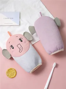 Cute cartoon elephant children bath gloves double sided plush shower sponge skin cleaning tool