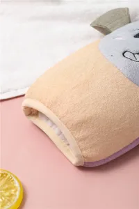 Cute cartoon elephant children bath mitt, soft double-sided towel for gentle skin cleansing.