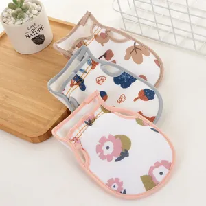 Double-sided bath scrubbing mitts with floral and leaf prints, perfect for daily shower body cleaning.
